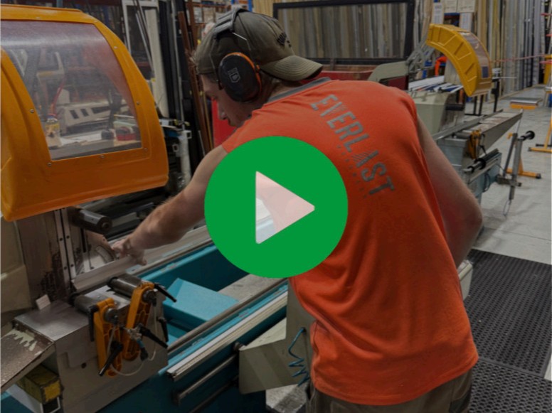 Play video: aluminium extrusion being cut to length on a computerised saw